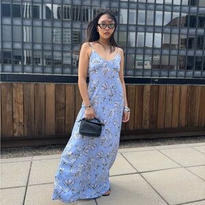 BB Dakota Blue, White, and Black Floral Spaghetti Strap Maxi Dress